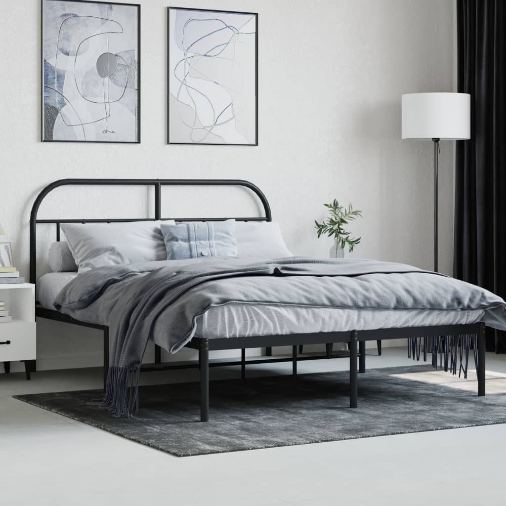 Bedframe met hoofdbord metaal zwart 140x200 cm is nu te koop bij PeponiXL, paradijselijk wonen!