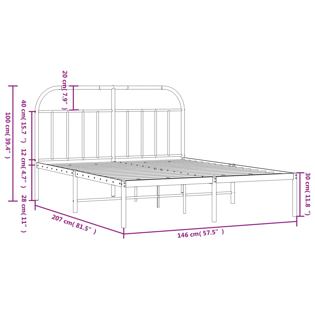 Bedframe met hoofdbord metaal zwart 140x200 cm is nu te koop bij PeponiXL, paradijselijk wonen!