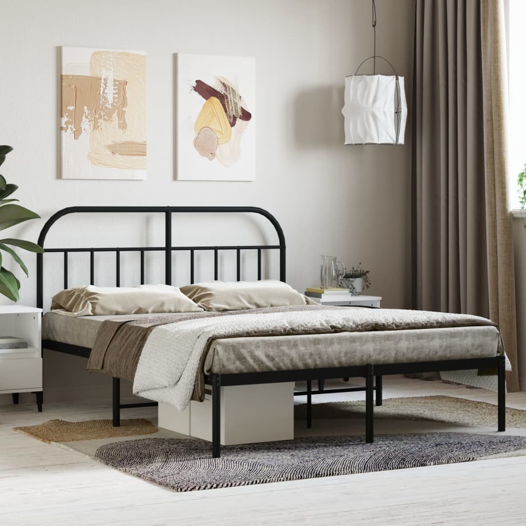 Bedframe met hoofdbord metaal zwart 140x200 cm is nu te koop bij PeponiXL, paradijselijk wonen!