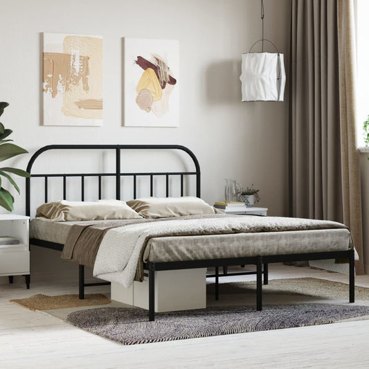 Bedframe met hoofdbord metaal zwart 140x200 cm is nu te koop bij PeponiXL, paradijselijk wonen!