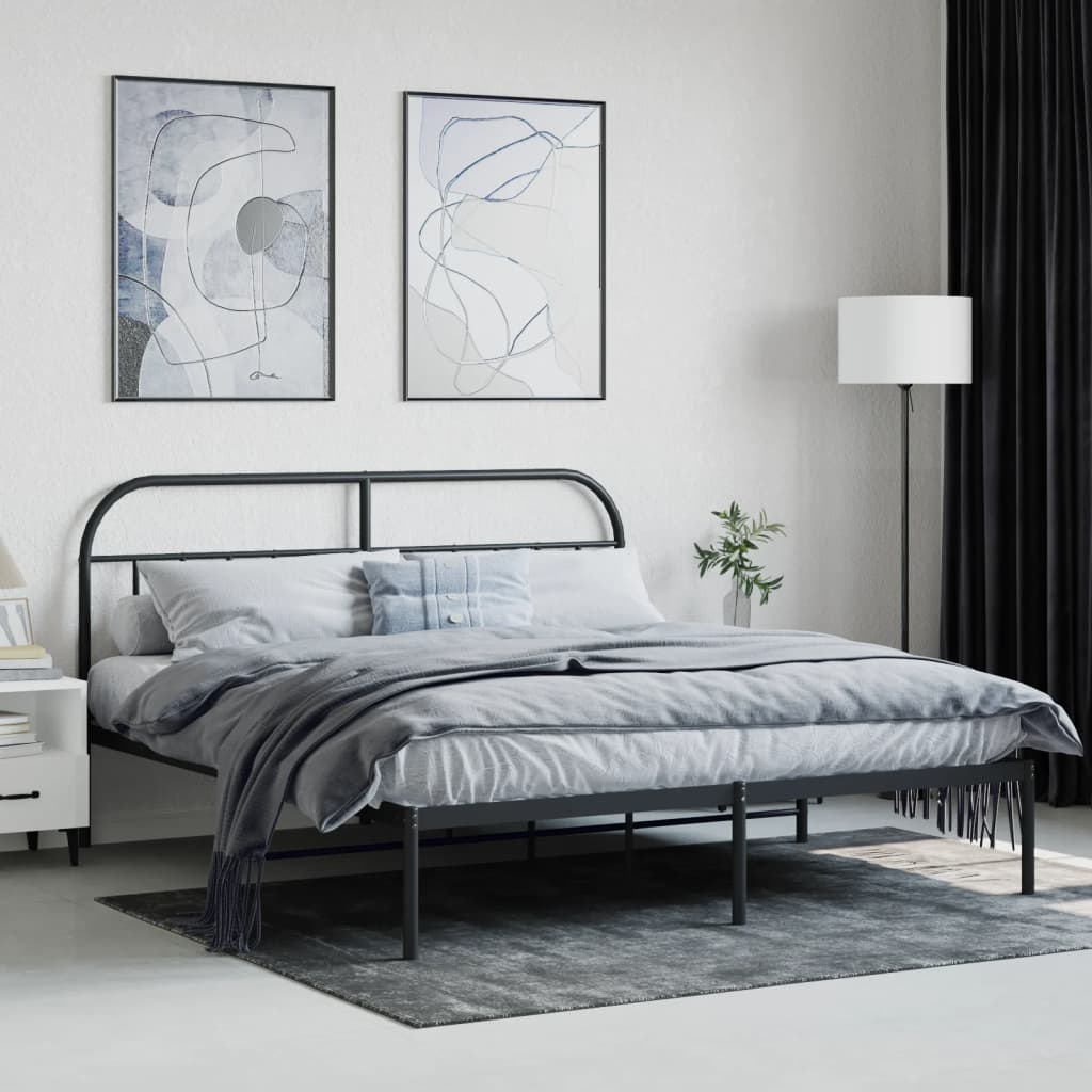 Bedframe met hoofdbord metaal zwart 183x213 cm is nu te koop bij PeponiXL, paradijselijk wonen!