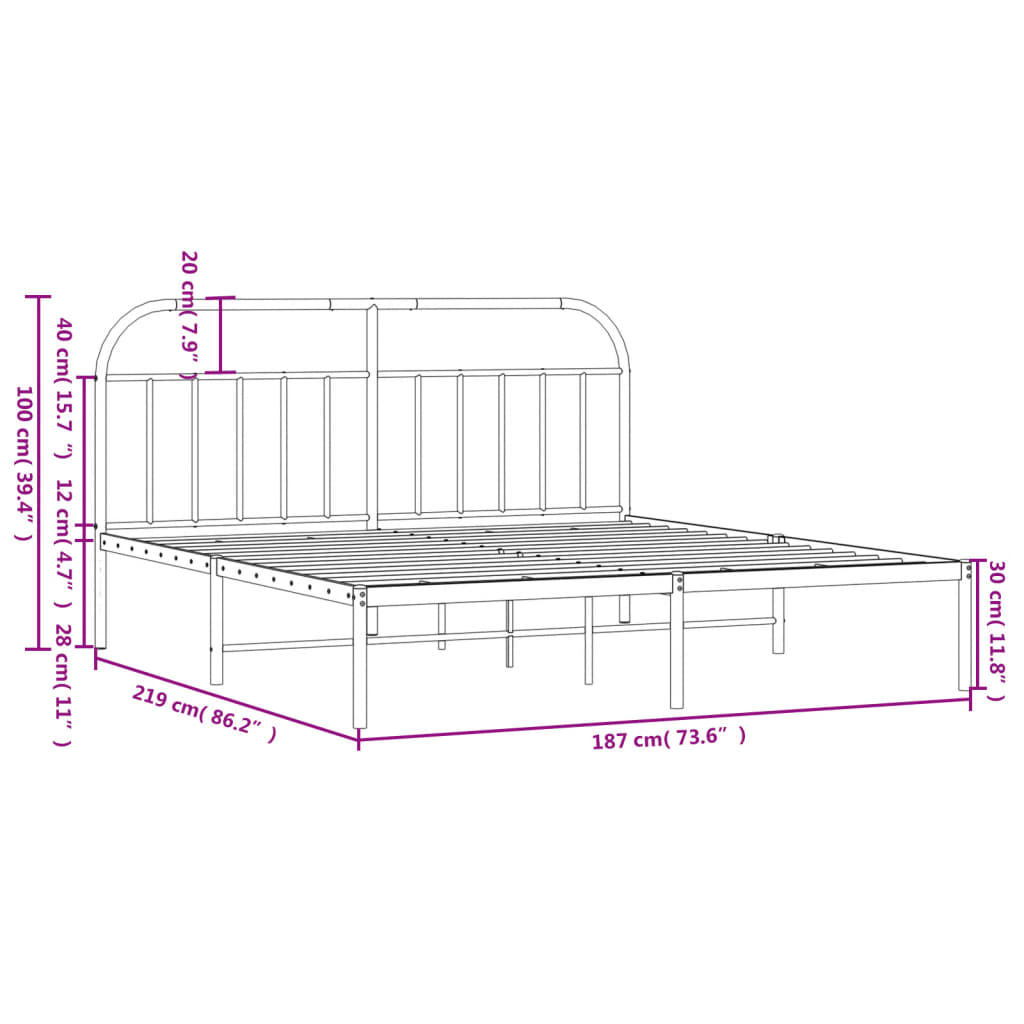Bedframe met hoofdbord metaal zwart 183x213 cm is nu te koop bij PeponiXL, paradijselijk wonen!