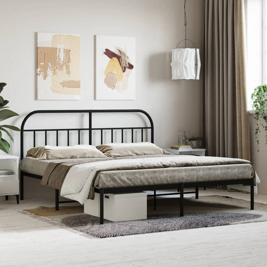 Bedframe met hoofdbord metaal zwart 183x213 cm is nu te koop bij PeponiXL, paradijselijk wonen!