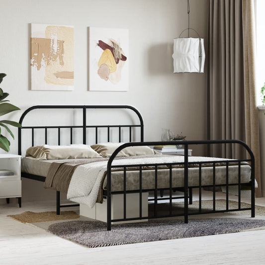 Bedframe met hoofd- en voeteneinde metaal zwart 140x190 cm is nu te koop bij PeponiXL, paradijselijk wonen!