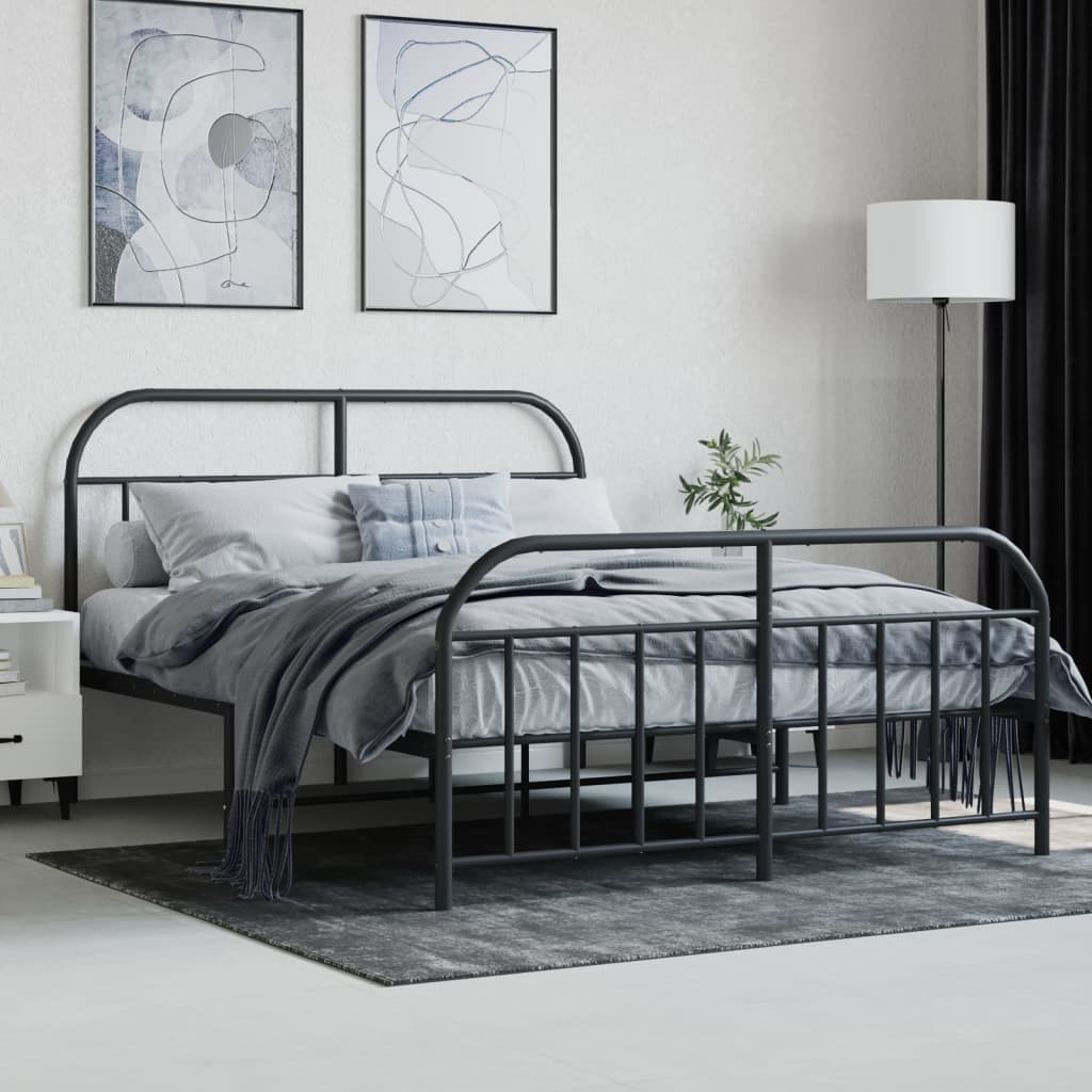 Bedframe met hoofd- en voeteneinde metaal zwart 140x200 cm is nu te koop bij PeponiXL, paradijselijk wonen!