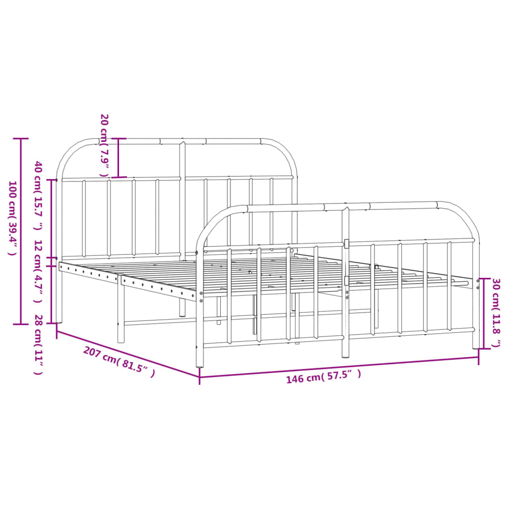 Bedframe met hoofd- en voeteneinde metaal zwart 140x200 cm is nu te koop bij PeponiXL, paradijselijk wonen!
