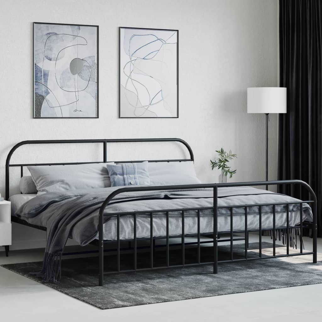 Bedframe met hoofd- en voeteneinde metaal zwart 193x203 cm is nu te koop bij PeponiXL, paradijselijk wonen!