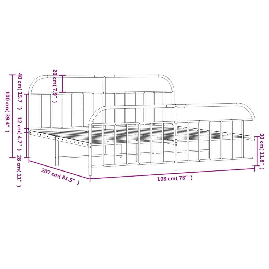 Bedframe met hoofd- en voeteneinde metaal zwart 193x203 cm is nu te koop bij PeponiXL, paradijselijk wonen!