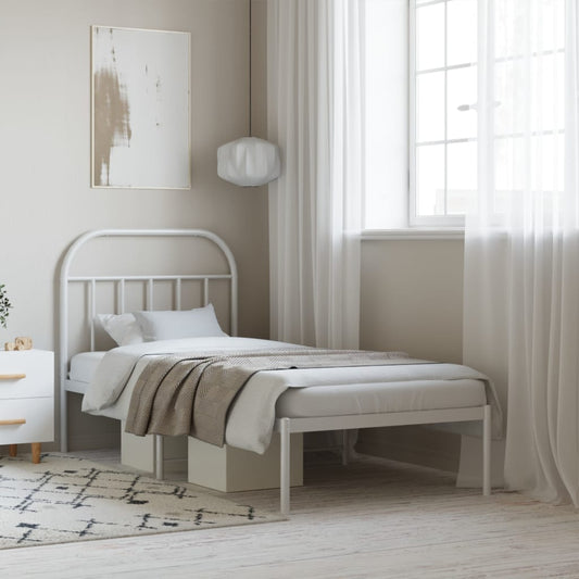 Bedframe met hoofdbord metaal wit 90x190 cm is nu te koop bij PeponiXL, paradijselijk wonen!