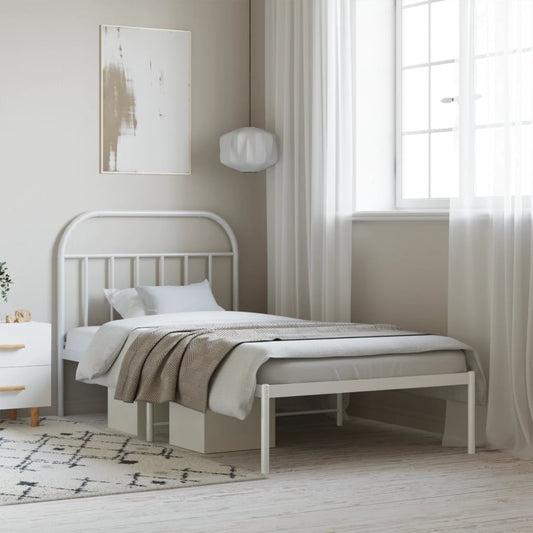 Bedframe met hoofdbord metaal wit 100x190 cm is nu te koop bij PeponiXL, paradijselijk wonen!