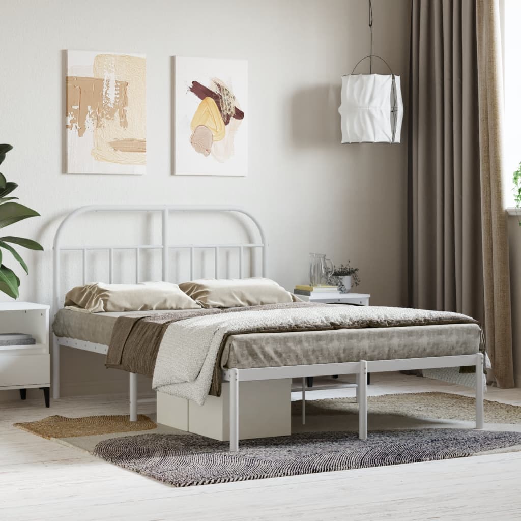 Bedframe met hoofdbord metaal wit 120x200 cm is nu te koop bij PeponiXL, paradijselijk wonen!