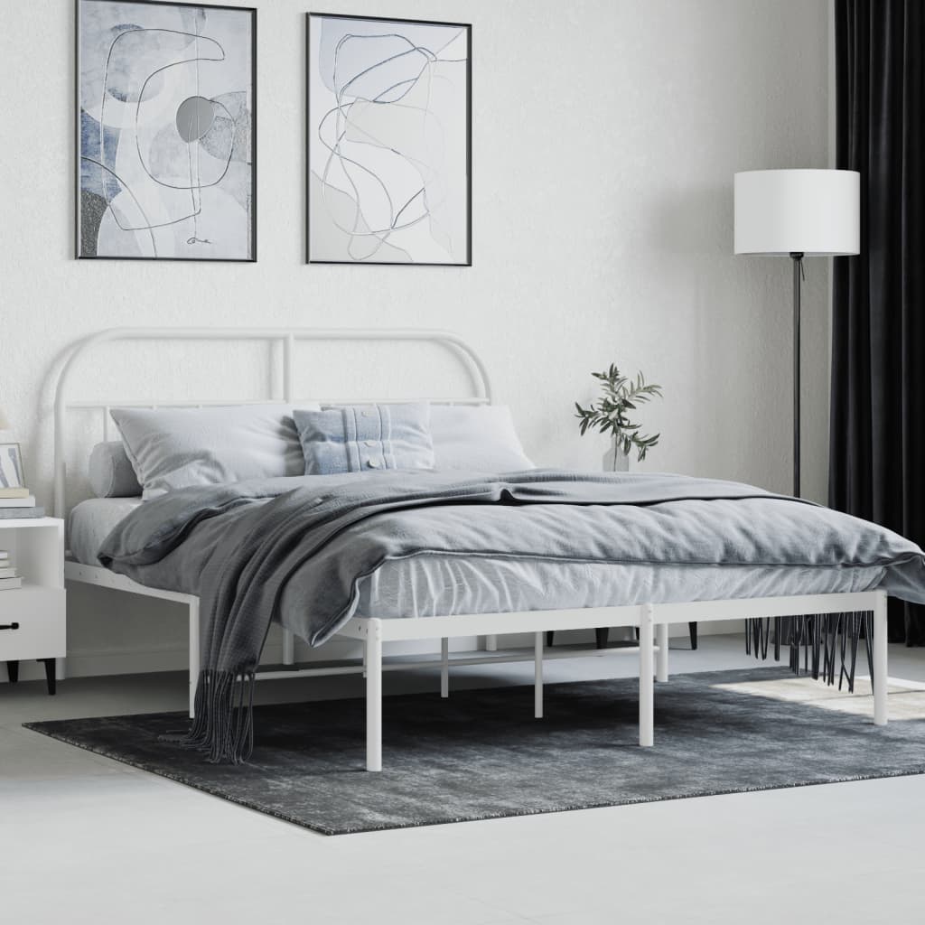 Bedframe met hoofdbord metaal wit 140x190 cm is nu te koop bij PeponiXL, paradijselijk wonen!