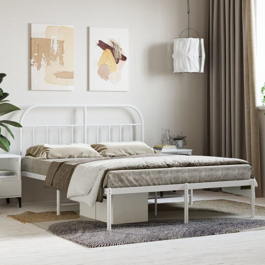 Bedframe met hoofdbord metaal wit 140x190 cm is nu te koop bij PeponiXL, paradijselijk wonen!
