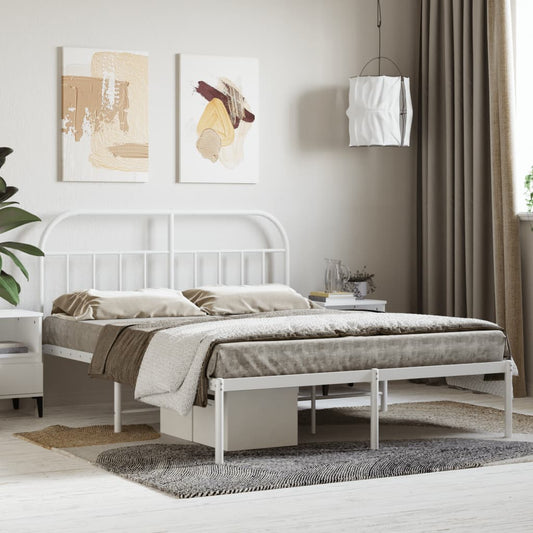 Bedframe met hoofdbord metaal wit 140x200 cm is nu te koop bij PeponiXL, paradijselijk wonen!