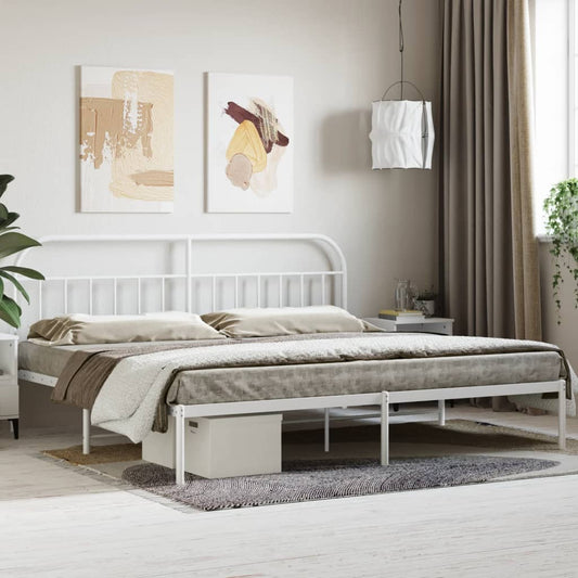 Bedframe met hoofdbord metaal wit 193x203 cm is nu te koop bij PeponiXL, paradijselijk wonen!
