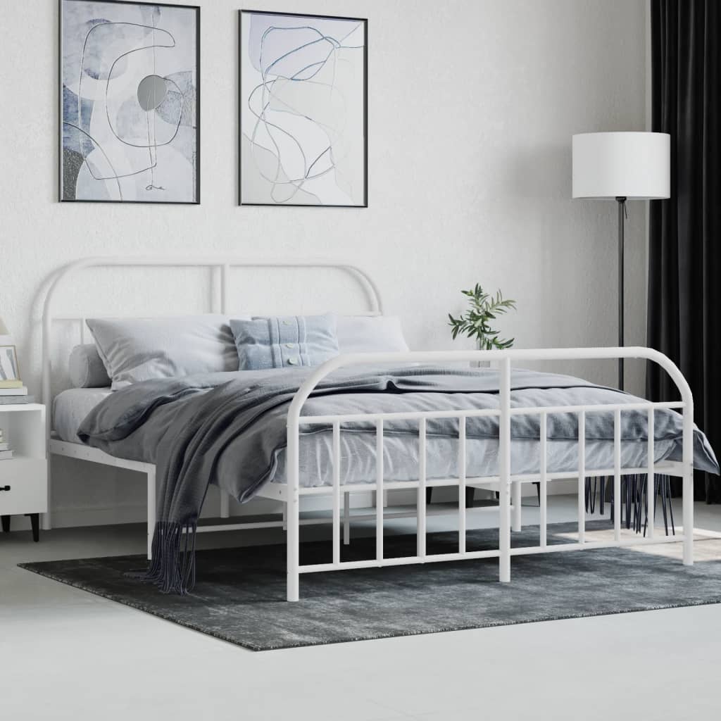 Bedframe met hoofd- en voeteneinde metaal wit 135x190 cm is nu te koop bij PeponiXL, paradijselijk wonen!