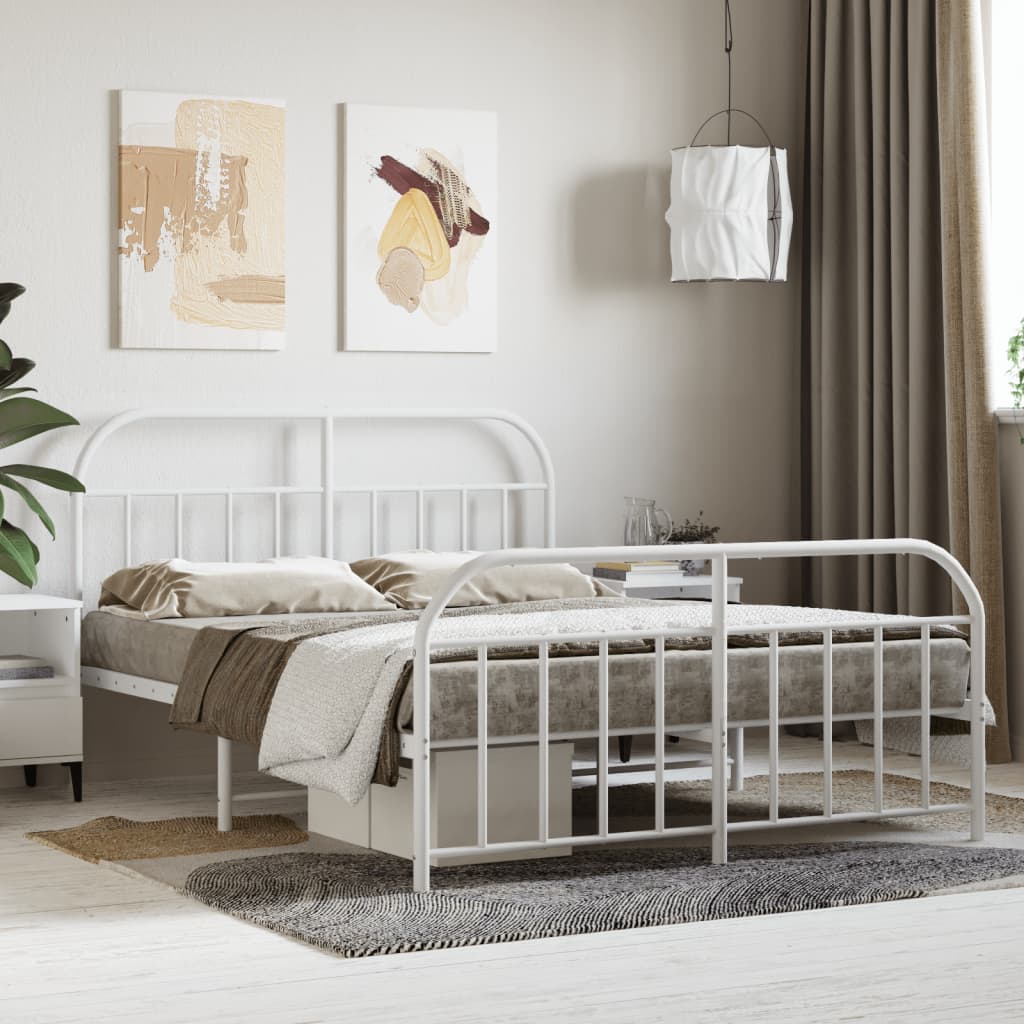 Bedframe met hoofd- en voeteneinde metaal wit 135x190 cm is nu te koop bij PeponiXL, paradijselijk wonen!