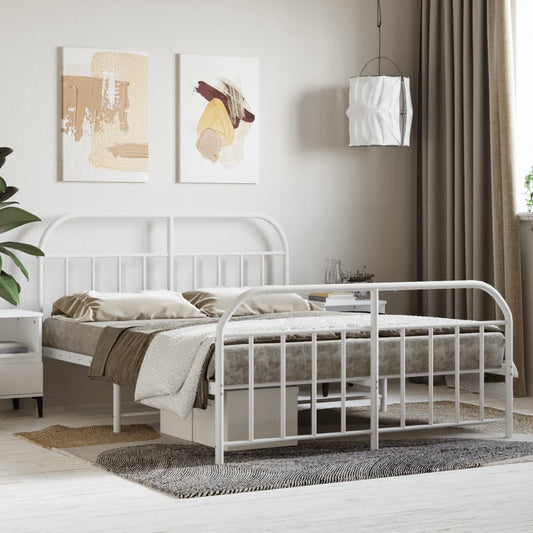 Bedframe met hoofd- en voeteneinde metaal wit 135x190 cm is nu te koop bij PeponiXL, paradijselijk wonen!