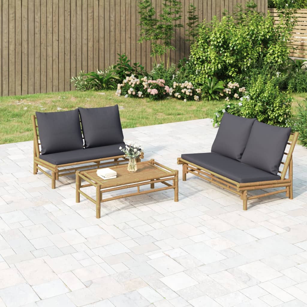Tuinbank met donkergrijze kussens bamboe is nu te koop bij PeponiXL, paradijselijk wonen!