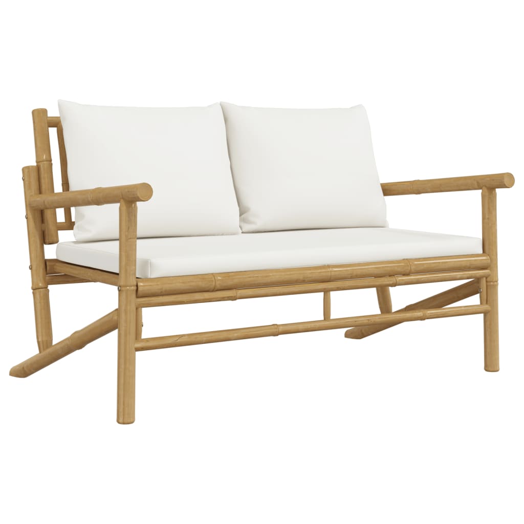 Tuinbank met crèmewitte kussens bamboe is nu te koop bij PeponiXL, paradijselijk wonen!