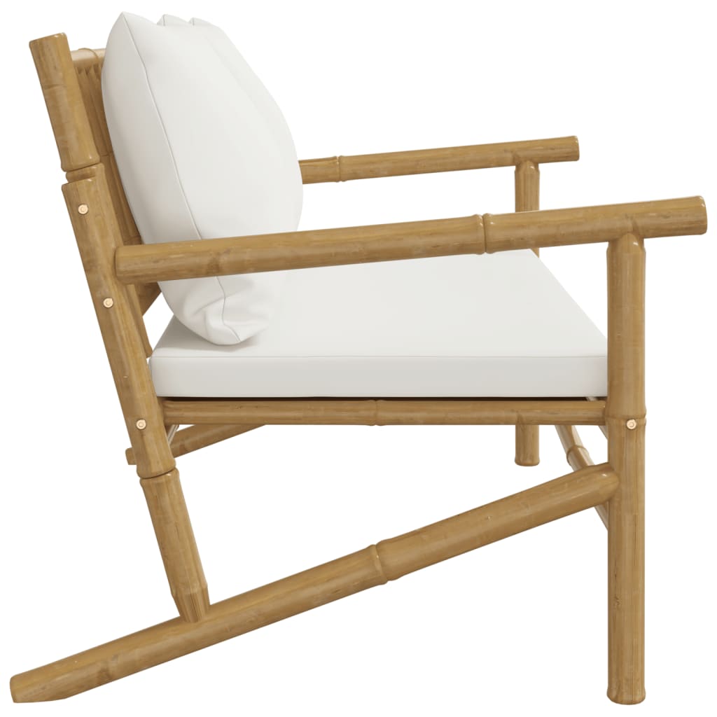 Tuinbank met crèmewitte kussens bamboe is nu te koop bij PeponiXL, paradijselijk wonen!