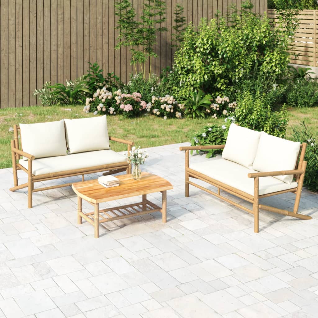 Tuinbank met crèmewitte kussens bamboe is nu te koop bij PeponiXL, paradijselijk wonen!