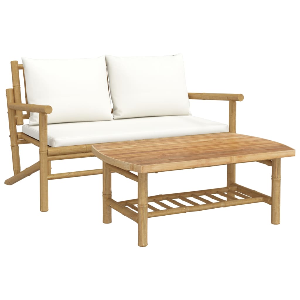2-delige Loungeset met kussens bamboe crèmewit is nu te koop bij PeponiXL, paradijselijk wonen!