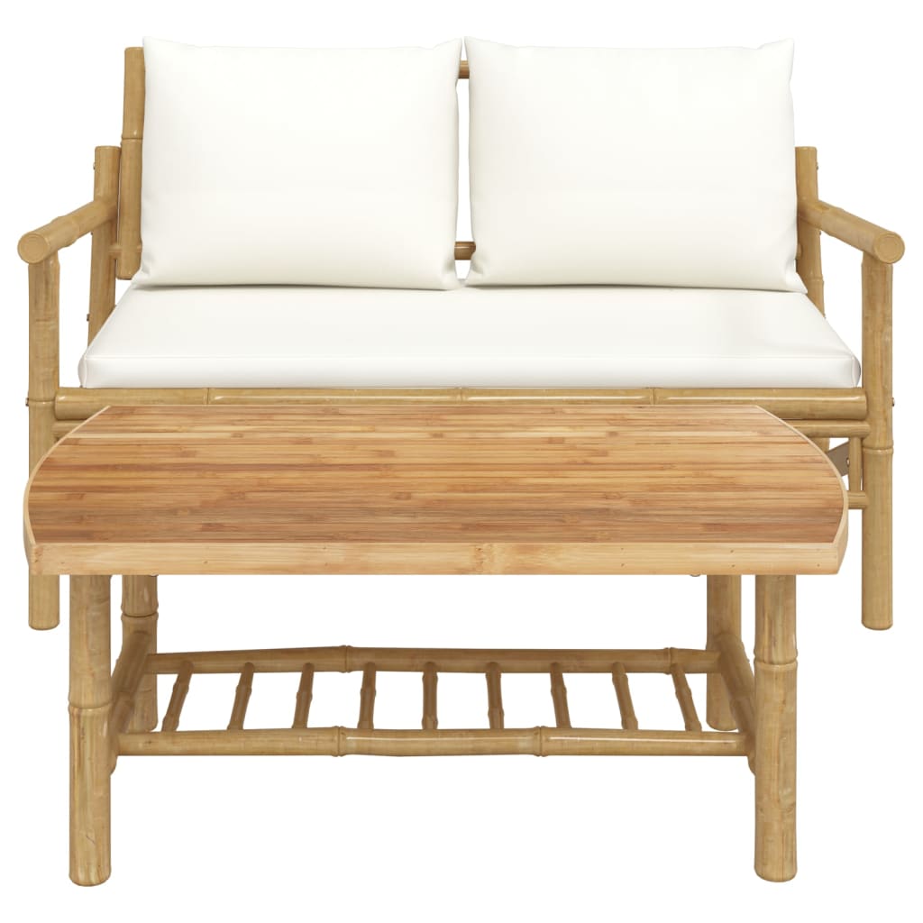 2-delige Loungeset met kussens bamboe crèmewit is nu te koop bij PeponiXL, paradijselijk wonen!