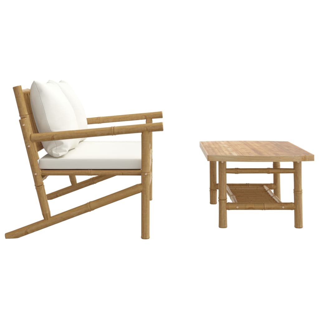 2-delige Loungeset met kussens bamboe crèmewit is nu te koop bij PeponiXL, paradijselijk wonen!