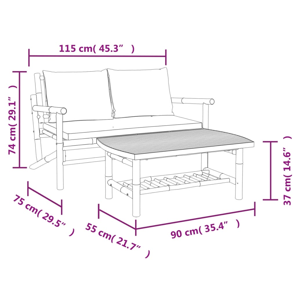 2-delige Loungeset met kussens bamboe crèmewit is nu te koop bij PeponiXL, paradijselijk wonen!