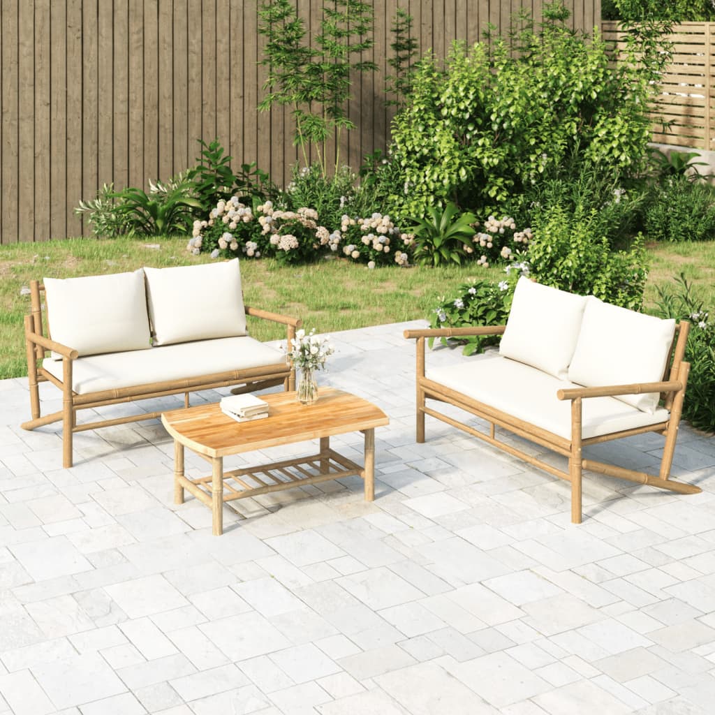 2-delige Loungeset met kussens bamboe crèmewit is nu te koop bij PeponiXL, paradijselijk wonen!
