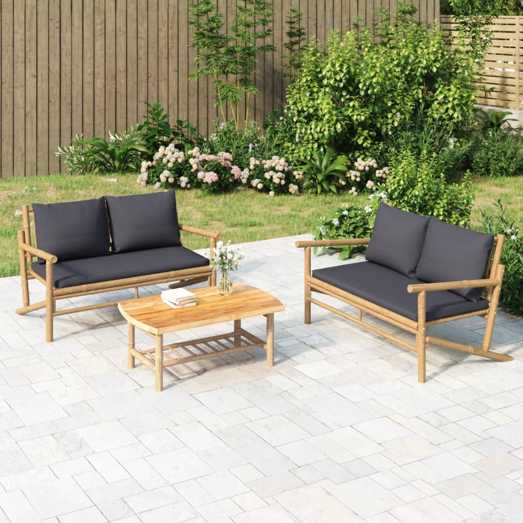 Tuinbank met donkergrijze kussens bamboe is nu te koop bij PeponiXL, paradijselijk wonen!