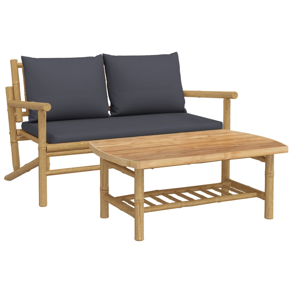 2-delige Loungeset met kussens bamboe donkergrijs is nu te koop bij PeponiXL, paradijselijk wonen!