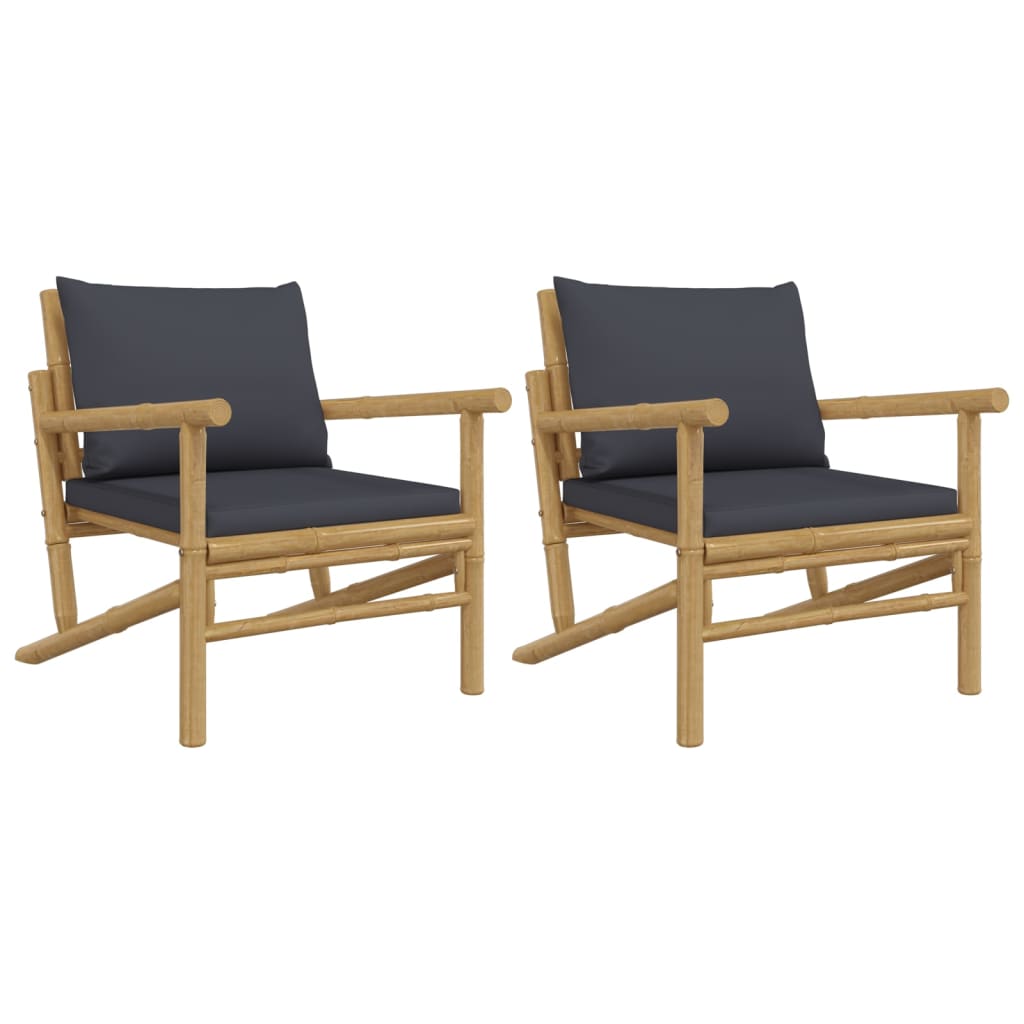 Tuinstoelen 2 st met donkergrijze kussens bamboe is nu te koop bij PeponiXL, paradijselijk wonen!