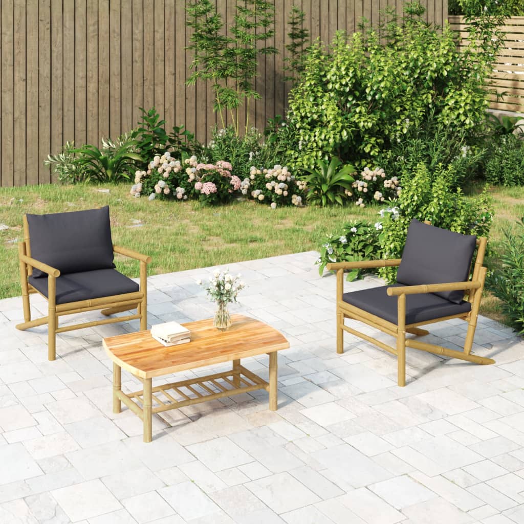 Tuinstoelen 2 st met donkergrijze kussens bamboe is nu te koop bij PeponiXL, paradijselijk wonen!