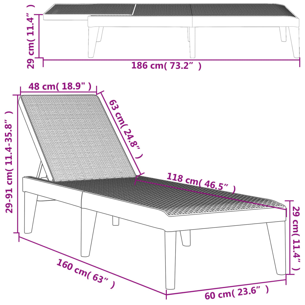 Ligbed 186x60x29 cm polypropeen wit is nu te koop bij PeponiXL, paradijselijk wonen!