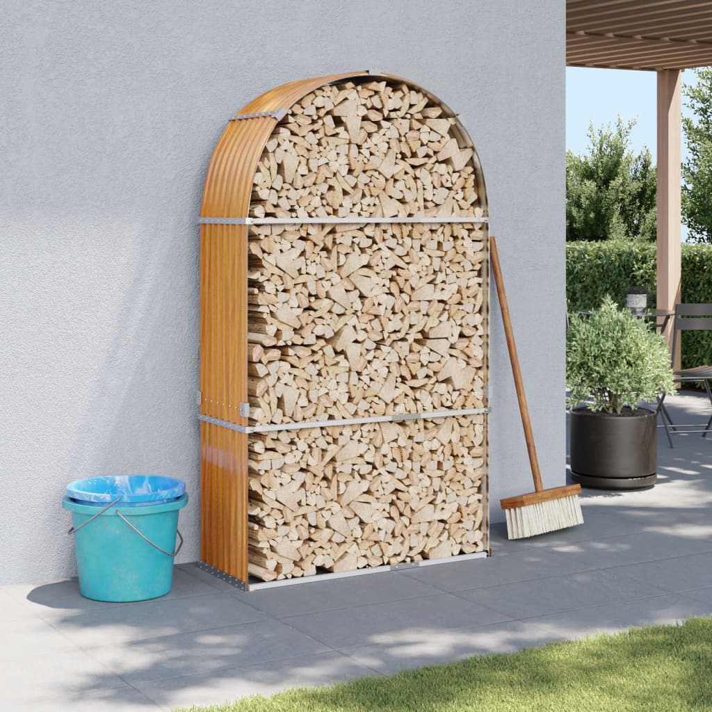 Haardhoutopslag 120x45x210 cm gegalvaniseerd staal houtlook is nu te koop bij PeponiXL, paradijselijk wonen!