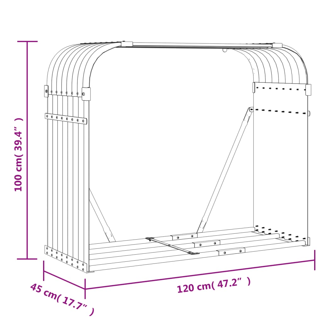 Haardhoutopslag 120x45x100 cm gegalvaniseerd staal houtlook is nu te koop bij PeponiXL, paradijselijk wonen!