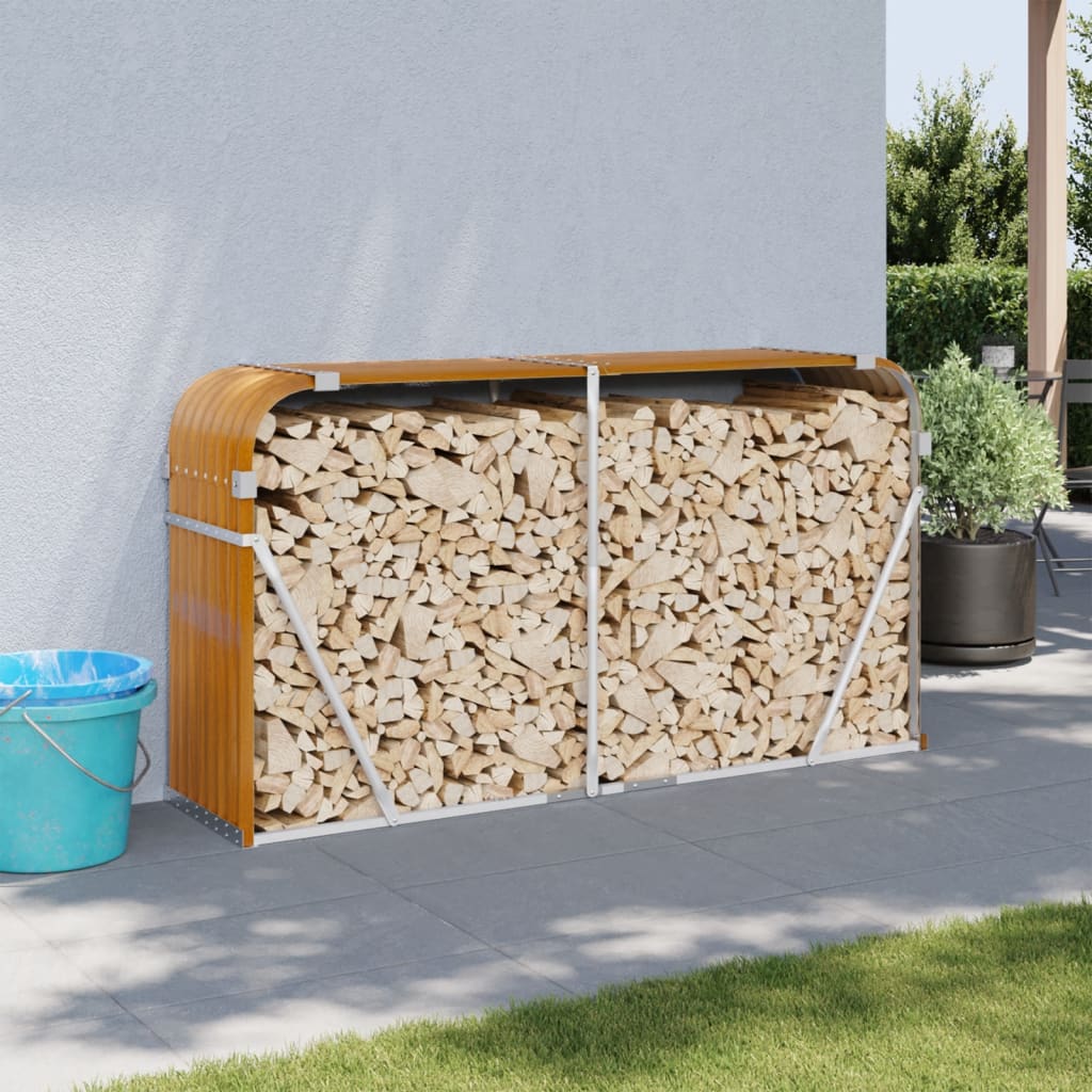 Haardhoutopslag 180x45x100 cm gegalvaniseerd staal houtlook is nu te koop bij PeponiXL, paradijselijk wonen!