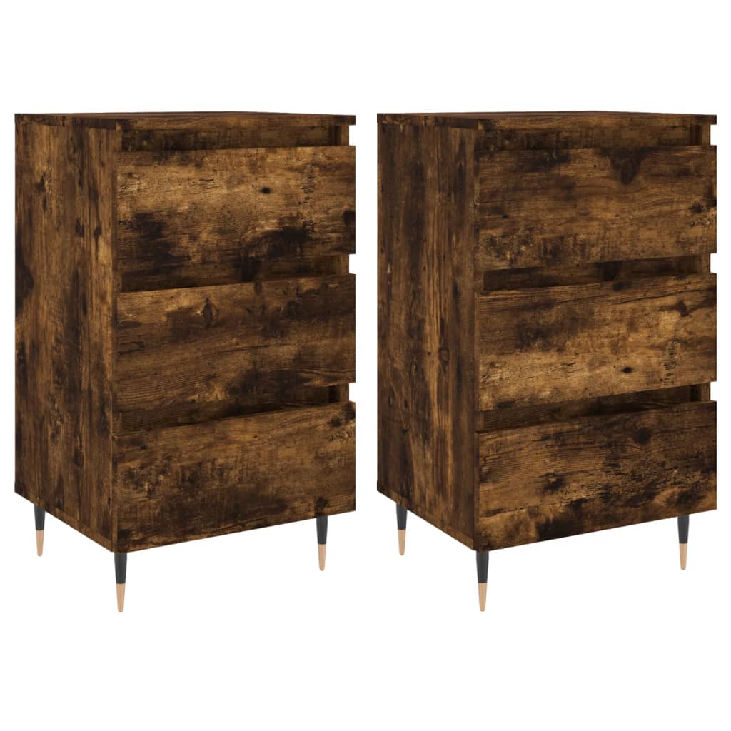 Nachtkastjes 2 st 40x35x69 cm bewerkt hout gerookt eikenkleurig is nu te koop bij PeponiXL, paradijselijk wonen!