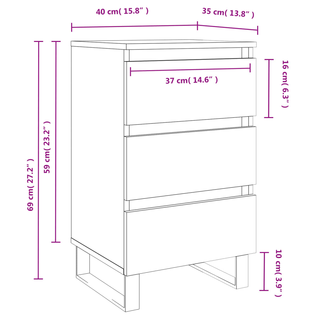 Nachtkastjes 2 st 40x35x69 cm bewerkt hout betongrijs is nu te koop bij PeponiXL, paradijselijk wonen!