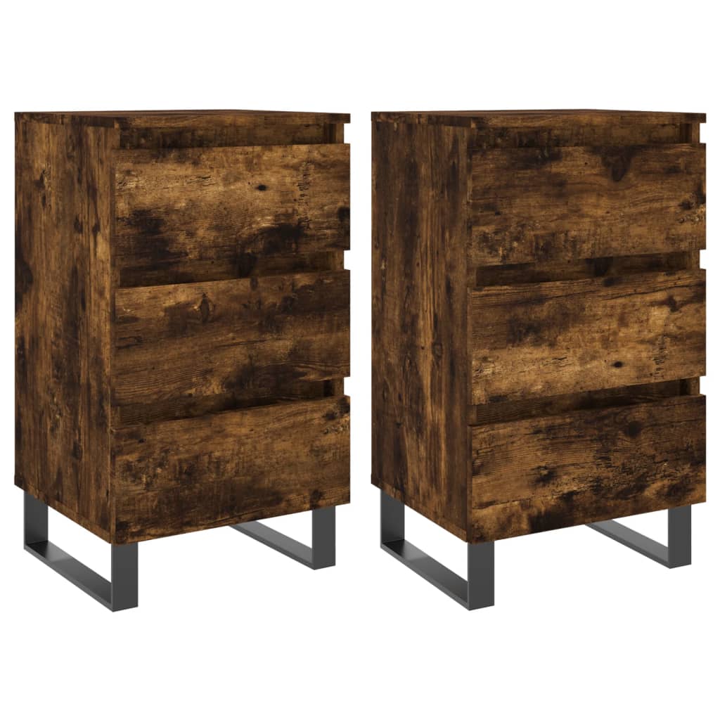 Nachtkastjes 2 st 40x35x69 cm bewerkt hout gerookt eikenkleurig is nu te koop bij PeponiXL, paradijselijk wonen!