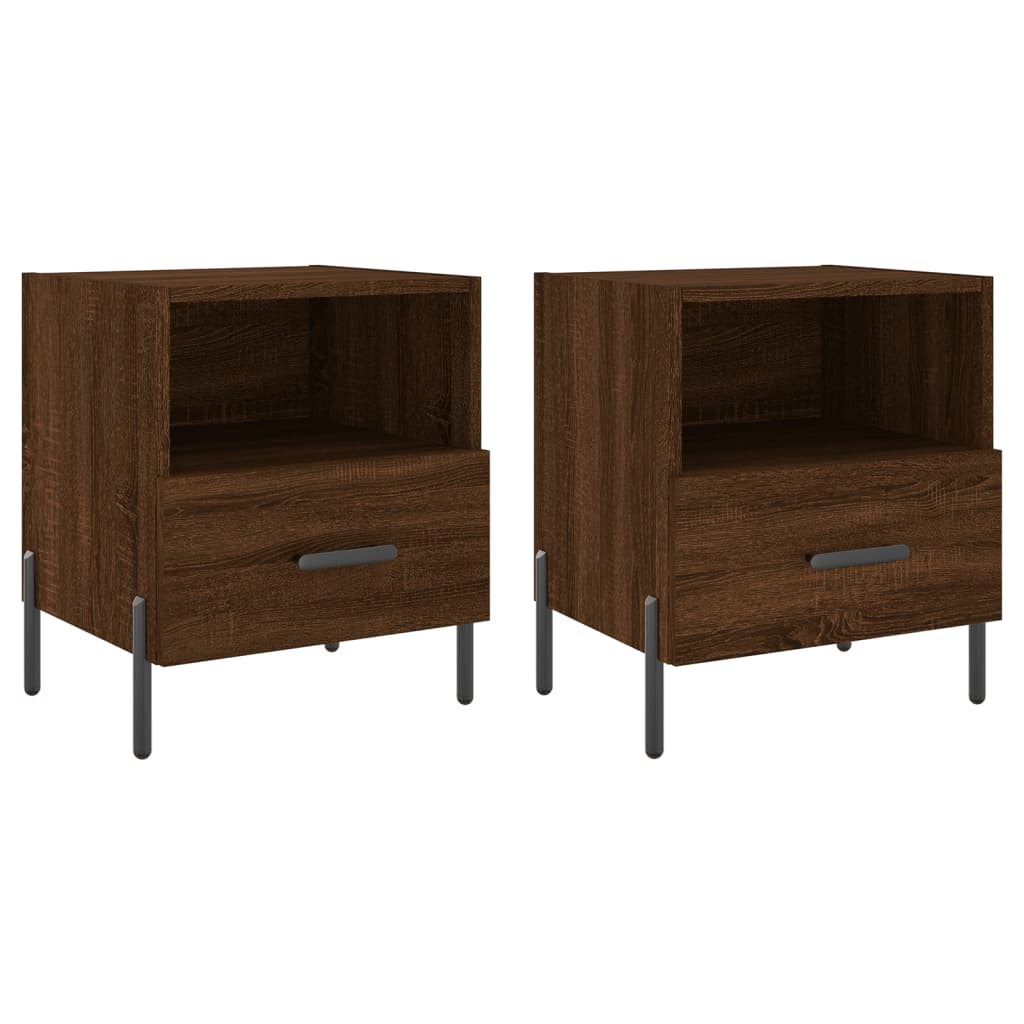 Nachtkastjes 2 st 40x35x47,5 cm bewerkt hout bruin eikenkleur is nu te koop bij PeponiXL, paradijselijk wonen!