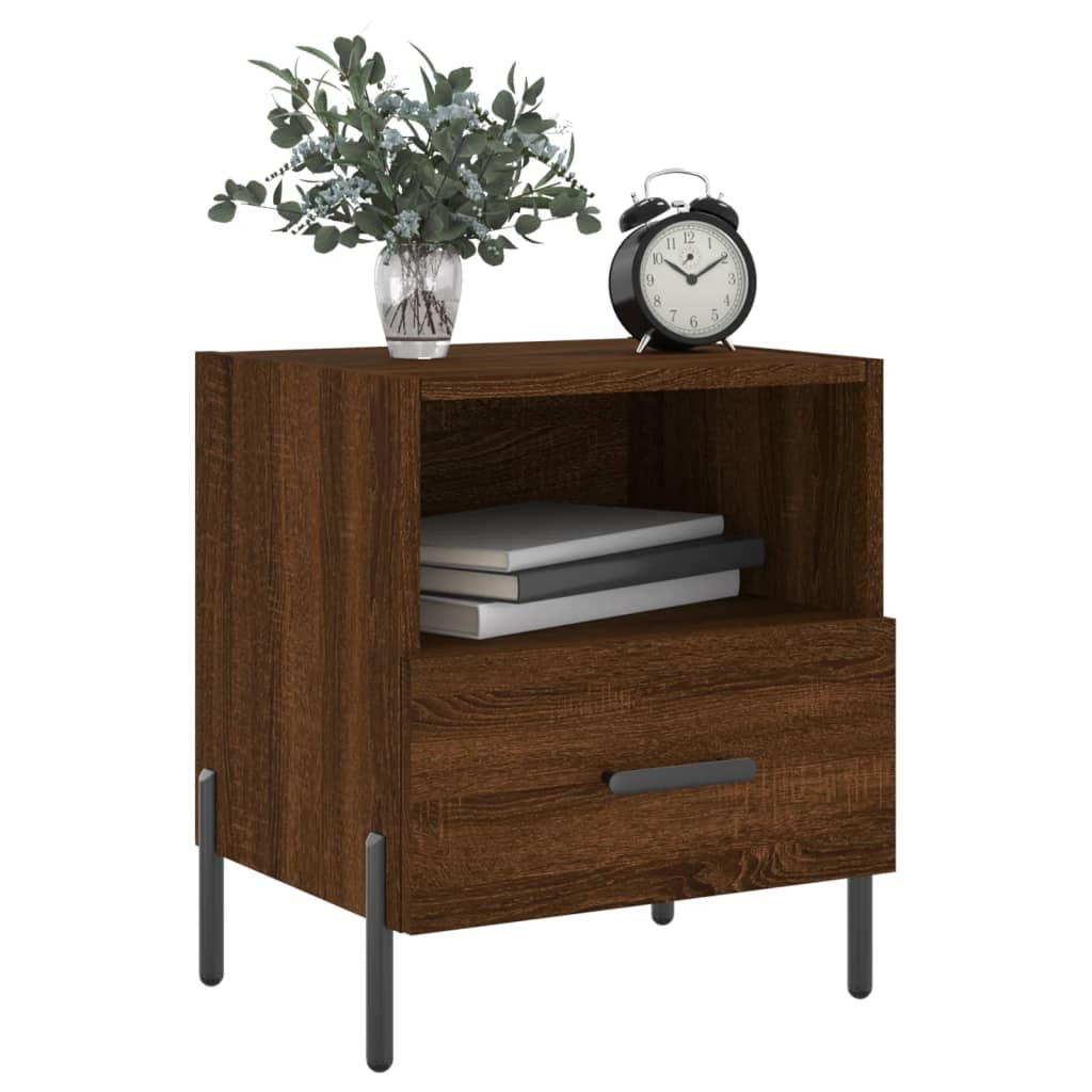 Nachtkastjes 2 st 40x35x47,5 cm bewerkt hout bruin eikenkleur is nu te koop bij PeponiXL, paradijselijk wonen!