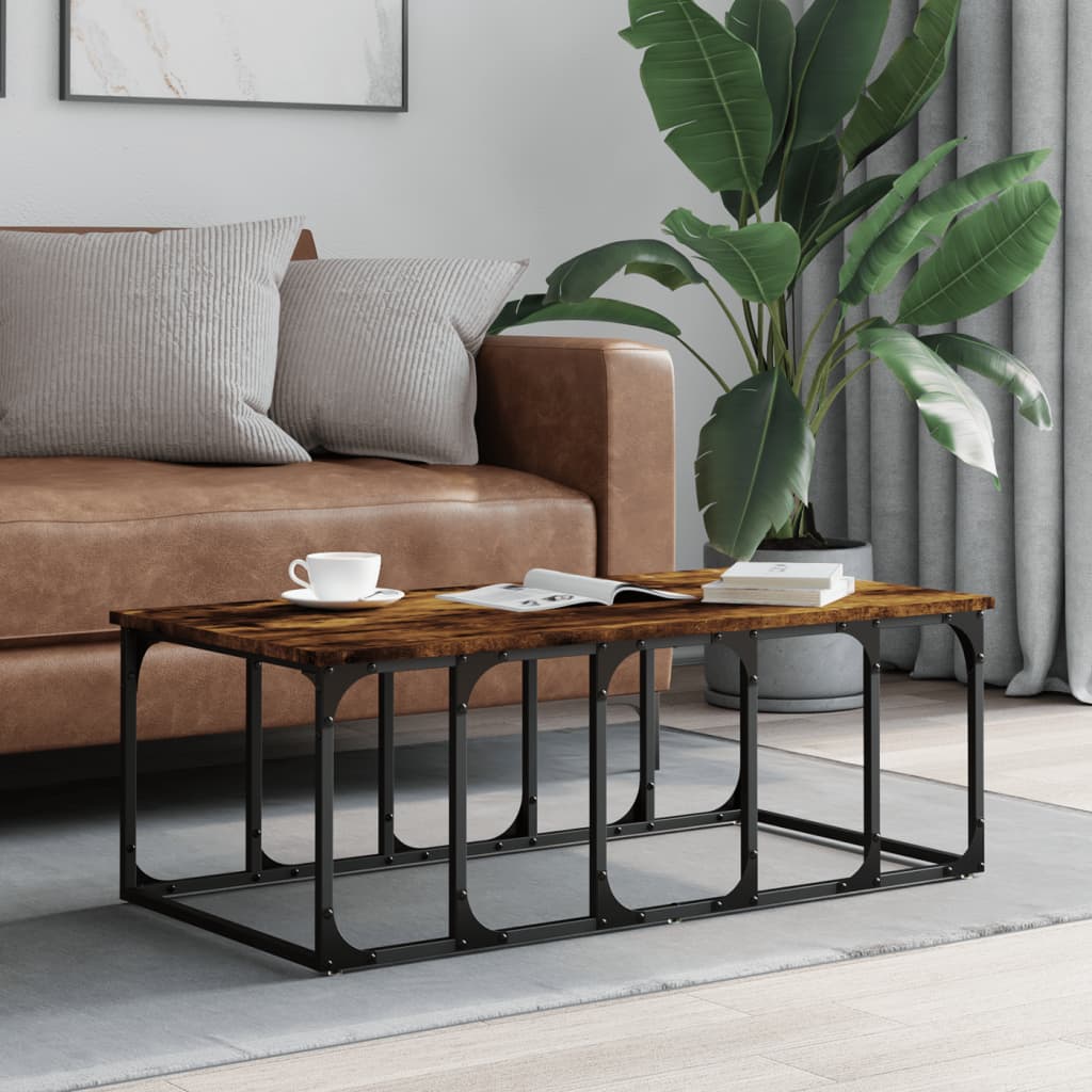 Salontafel 100x50x35,5 cm bewerkt hout gerookt eikenkleurig is nu te koop bij PeponiXL, paradijselijk wonen!