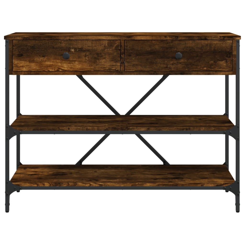 Wandtafel met lades en schappen bewerkt hout gerookt eikenkleur is nu te koop bij PeponiXL, paradijselijk wonen!