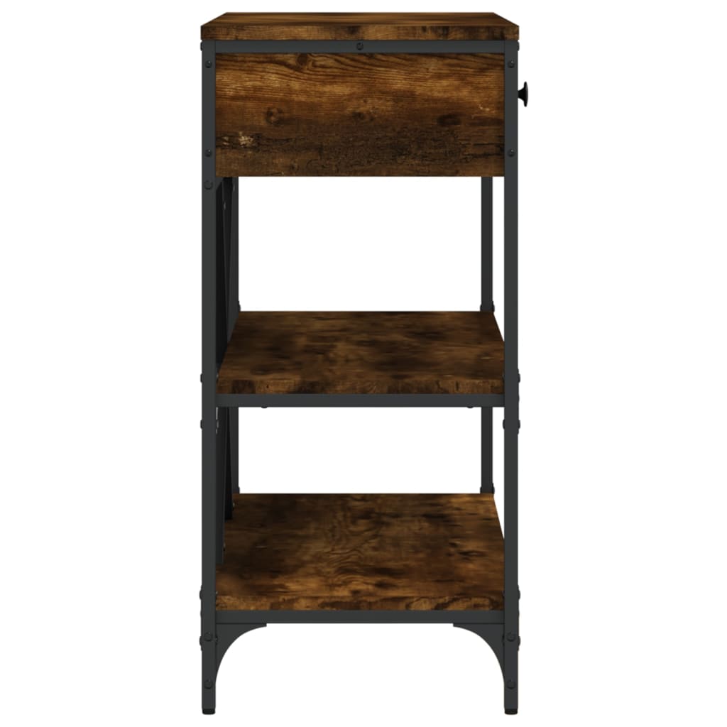 Wandtafel met lades en schappen bewerkt hout gerookt eikenkleur is nu te koop bij PeponiXL, paradijselijk wonen!