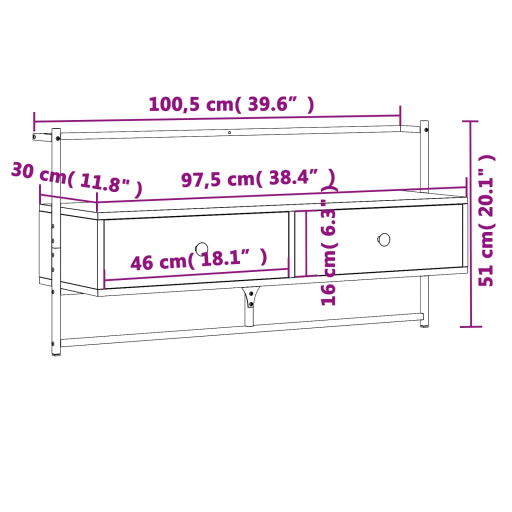 Tv-meubel wandgemonteerd 100,5x30x51 cm hout grijs sonoma eiken is nu te koop bij PeponiXL, paradijselijk wonen!