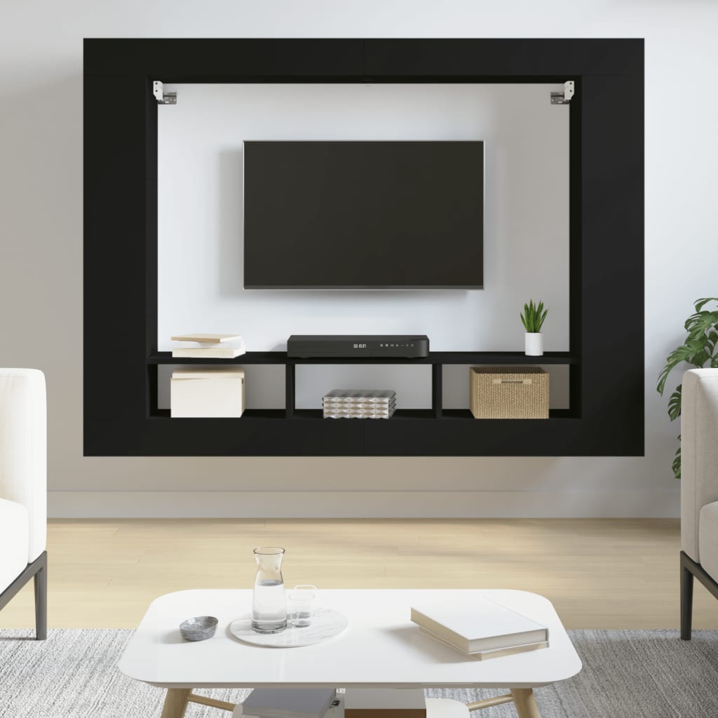 Tv-meubel 152x22x113 cm bewerkt hout zwart is nu te koop bij PeponiXL, paradijselijk wonen!