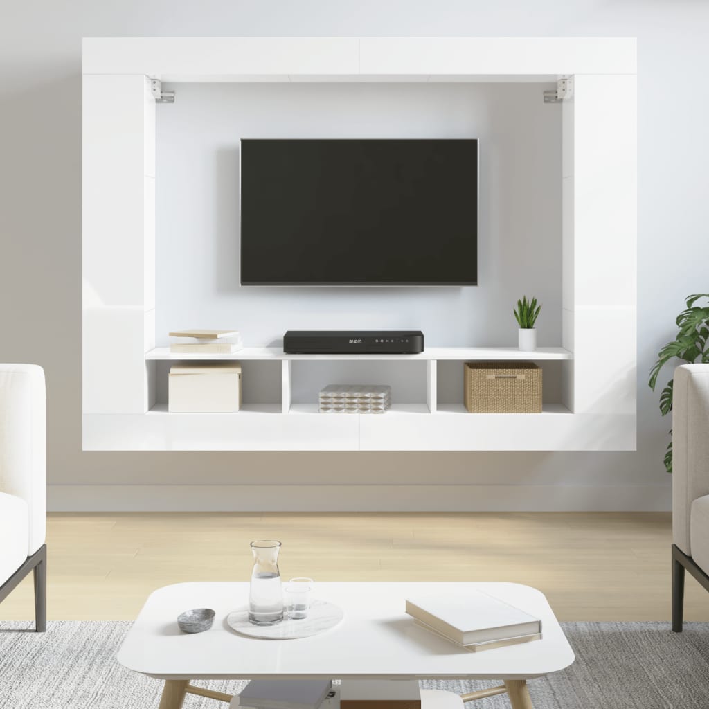 Tv-meubel 152x22x113 cm bewerkt hout hoogglans wit is nu te koop bij PeponiXL, paradijselijk wonen!